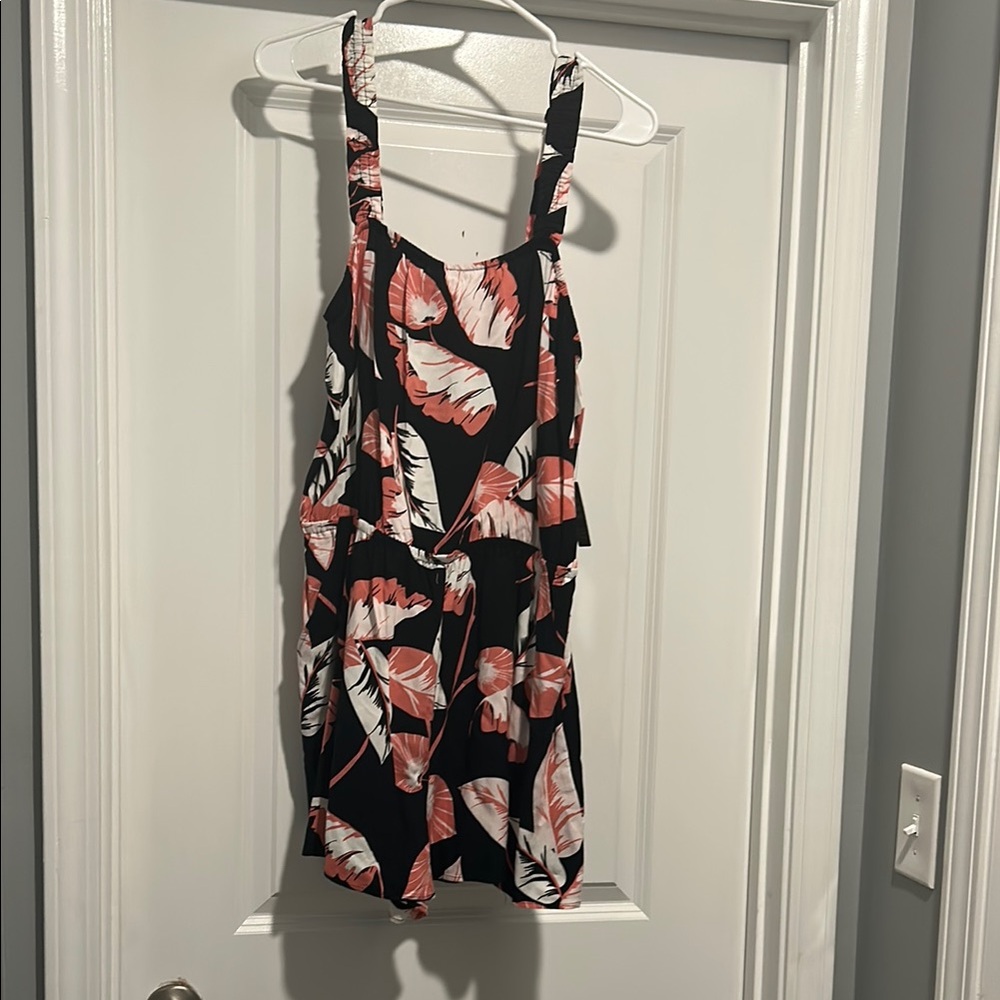 Express Black and Pink Feather Print Romper